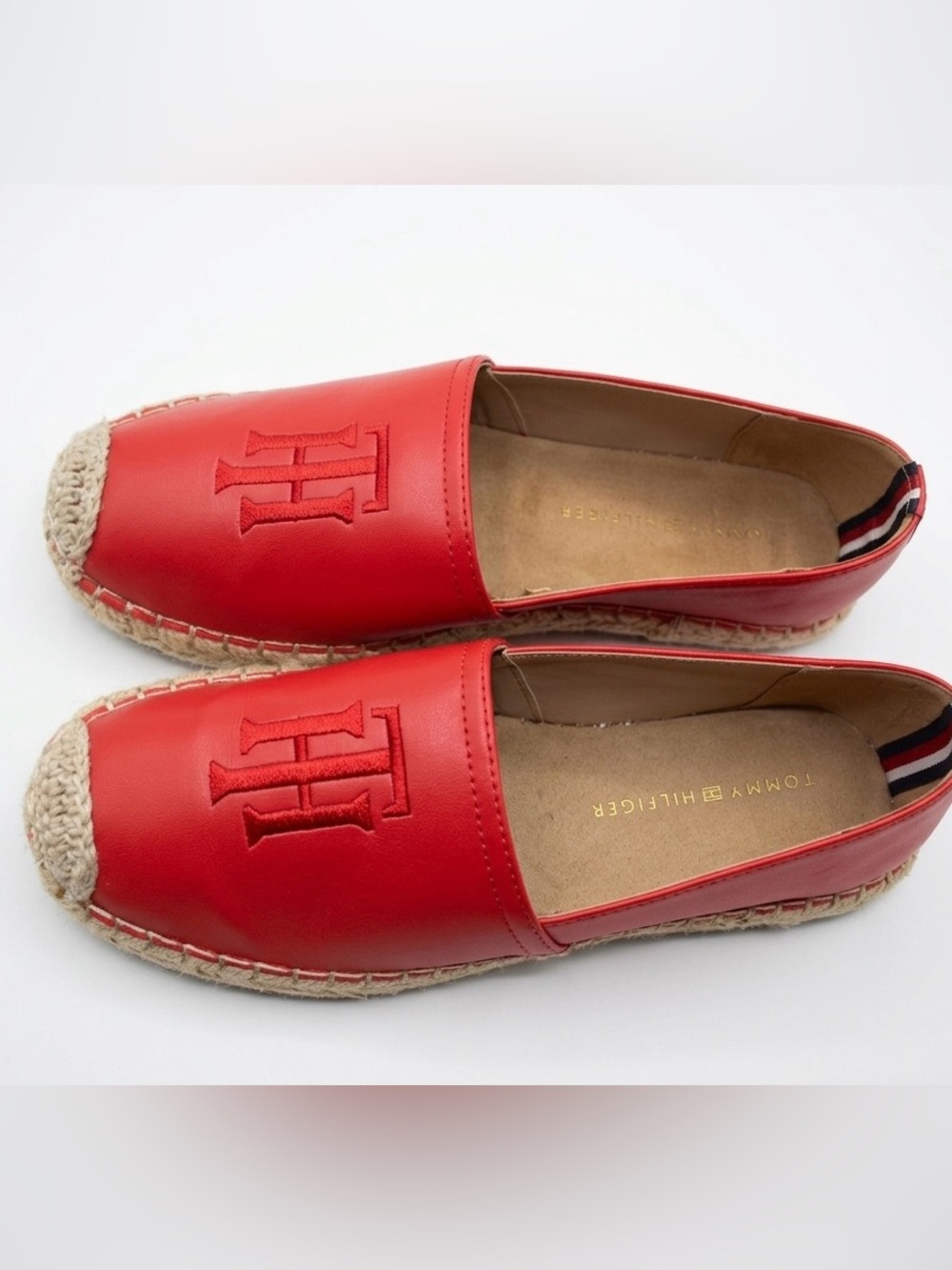 Tommy Hilfiger Red Leather Slip-On Espadrilles